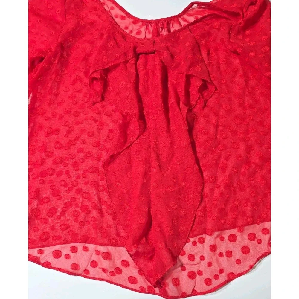 Vintage A. BYER Red Sheer Career Blouse PUFF SLEEVE Size XL Valentines - Picture 8 of 9